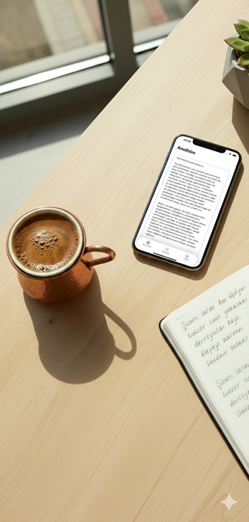 Kaç Kişiyiz - Demografik istatistikler, flat lay çekim, Türk kahvesi ve telefon